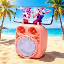 Portable Macaron-Colored Bluetooth Speaker With LED Color Sound Mobile Phone Holder - A - View 3