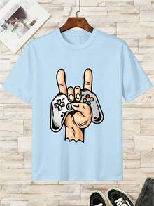 Pure Cotton T-Shirt For Boys With Video Game Controller Design - 淺藍色 - 查看 1