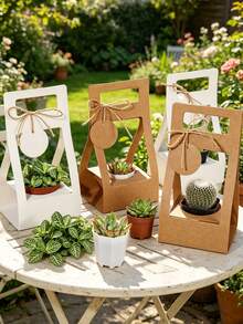 10pcs Succulent Plant Packaging Bags With Thank You Cards, Mini White Kraft Paper Gift Boxes, Wedding, Baby Shower, Succulent Party Favors Plant Holders, Suitable For 2.17 Inch Flower Pots - View 5