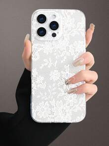 NEW Simple And Funny Lace Floral Pattern Personalized Creative Printed Perfectly Combined With Transparent Material , Hot Selling Creative Design, Fun And Personalized Mobile Phone Case Compatible With Iphone17/17Pro/17Pro Max, 16, 15, 14, 13, 12, 11 Plus/Pro Max And Series, And Compatible With For Galaxy S/A Series And More, Girlfriend, Boyfriend, Friend Or Yourself. - Clear - View 2