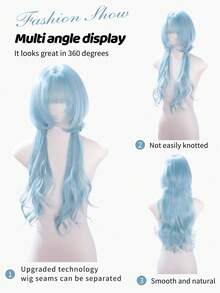 alicegarden 28 Inch Long Synthetic Wig, Natural Wavy Hairstyle, Stunning Blue. Featuring Bangs Design, This Wig Piece Is Perfect For Women's Daily, Party, Cosplay Use, Natural And Durable, An Ideal Wig Gift For Women. - Blue - View 4
