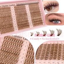 [Lowest Price In 30 Days]600pcs C-Curl Fluffy Black Colored Lightweight Cluster False Eyelashes, Thick & Voluminous Individual Lashes, Natural Black Makeup, Soft & Comfortable, Suitable Eyelash Extension At Home, Eyelash Clusters - F-CC 捲髮飄逸+C-C 捲髮棕色 - 查看 5