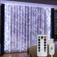 LED Garland Curtain Lights, 8 Modes, With USB Remote Control, Suitable For Wedding, Christmas, Home, Holiday Decoration - White - View 5