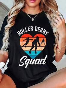 Rorskates Ror Skates Rink For Ror Derby Camiseta Cuello Redondo Mangas Cortas Camisetara Mujer para Hombre Gráfico Camiseta Casual Tops - Negro - Ver 2