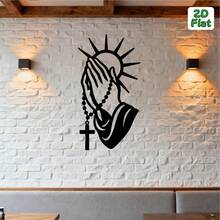 Hello Young 1pc 2D Flat Prayer Hands With Rosary Metal Wall Art, Iron Wall Decor, Perfect For Meditation Room, Bedroom Decoration, Ideal Gift For Christmas, New Year, Ramadan, Religious Believers, Art Collectors, 2D Flat - Multicolor - View 4