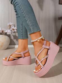 Damen Elastische Sandalen, Frühling/Sommer Essentiell Vielseitig, Zehenriemen Kühl Atmungsaktiv Bequem Leicht zu Tragen, Rot, Alltag, Flip Flop - Babypink - Übersicht 3