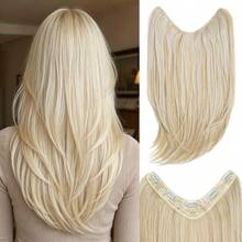 HEYPINK Women's V-Shaped Clip-In Hair Extension 18 Inch Single Piece Synthetic Straight Hair 5 Clips Full Hair Piece Dark Chocolate, Halloween - Dark Brown - View 8