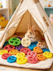 Happy Little Pet Rabbit Hamster Teeth Grinding Toy, Exquisite Luffa Crown Teeth Grinding Toy, Handmade Material Toy, Small Pet Toy, Birthday/Holiday Gift - View 3