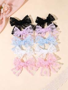 10/2入彩色薄紗蝴蝶結髮夾 蕾絲花朵刺繡髮飾 甜美可愛女孩學生適用 節日禮物 派對校園髮飾 - 彩色 - 查看 8