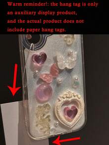 可愛環氧樹脂 3D 蝴蝶愛心手機殼，適用於 iPhone 17 16 15 14 13 12 Pro Max Plus 11，奢華可愛鏡頭保護後蓋 - 愛心蝴蝶+掛件 - 查看 9