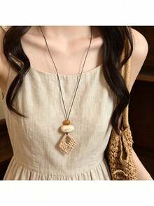 1pc Vintage New Chinese Woven Long Necklace For Women, High-End Bohemian Accessory To Match Clothing, Old Money Style - Necklace - View 5