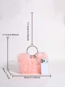Elegant Pink Tulle Ruffle Tote Bag, Metal Ring Handle Mini Handbag, Women's Fluffy Evening Clutch, Suitable For Wedding Bride, Prom, Cocktail Party - Pink - View 8