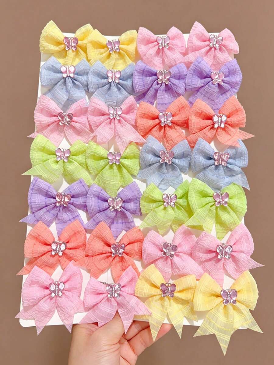 10pcs Girls Multi-Color Fabric Bow Hair Clips, Simple Cute Ponytail Hair Clips, Head Accessories For School, Performance, Party, Styling, Daily Use - Multicolor - View 1