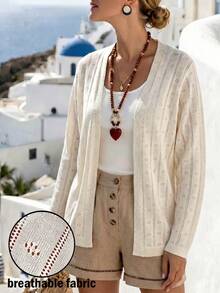 New Arrival Autumn Women's Apricot Knit Cardigan, Hollow Out Thin Cover Up. Perfect For Daily Wear, Trips, Vacations, Beaches And Seaside Bohemian Cas - Apricot - View 1