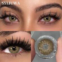 1 Pair 14.2mm Soft Annual Disposable Contact Lenses, Natural Golden Brown Mesh Pattern, All-Day Comfort, Suitable For Women's Daily And Party Wear, Applicable To Europe And Middle East Regions, Also Available In Blue, Grey And Green Anime Style Colored Contacts - Golden Brown - View 1