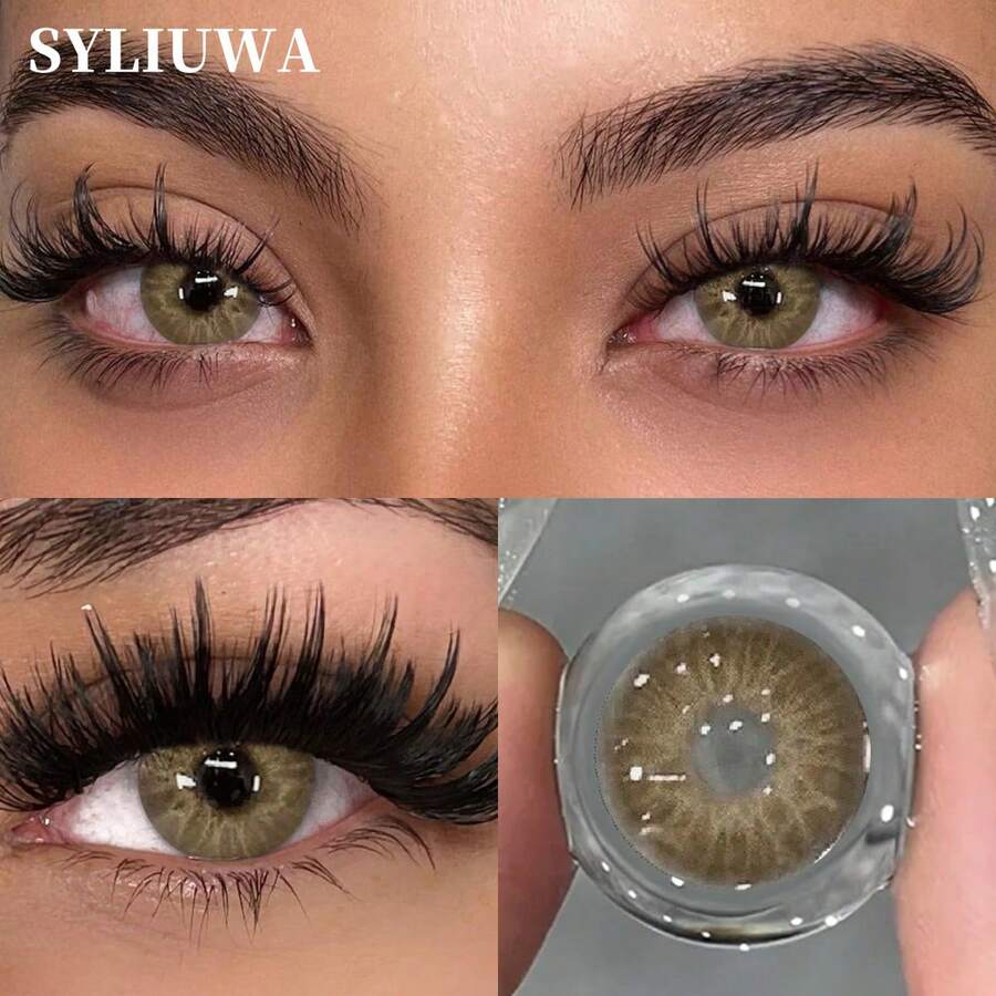 1 Pair 14.2mm Soft Annual Disposable Contact Lenses, Natural Golden Brown Mesh Pattern, All-Day Comfort, Suitable For Women's Daily And Party Wear, Applicable To Europe And Middle East Regions, Also Available In Blue, Grey And Green Anime Style Colored Contacts - Golden Brown - View 1