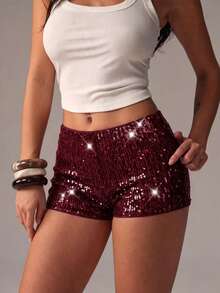 Women's New Autumn/Winter Daily Versatile Leopard Print Sequin Embroidered All-Season Shorts - Red Violet - View 3