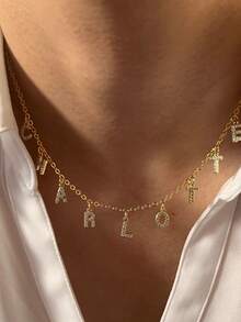 Customized Name Letter Necklace, Personalized CZ Letter Pendant, Women's Customized Name Necklace, Simple Gold-Plated Chain, Customizable Jewelry Gift, Unique Nameplate Gift For Girlfriend And Friends, Stainless Steel Jewelry, 2026 Graduation Gift For Daughter And Friends, Unique Graduation Gift For Her - Multicolor - View 7