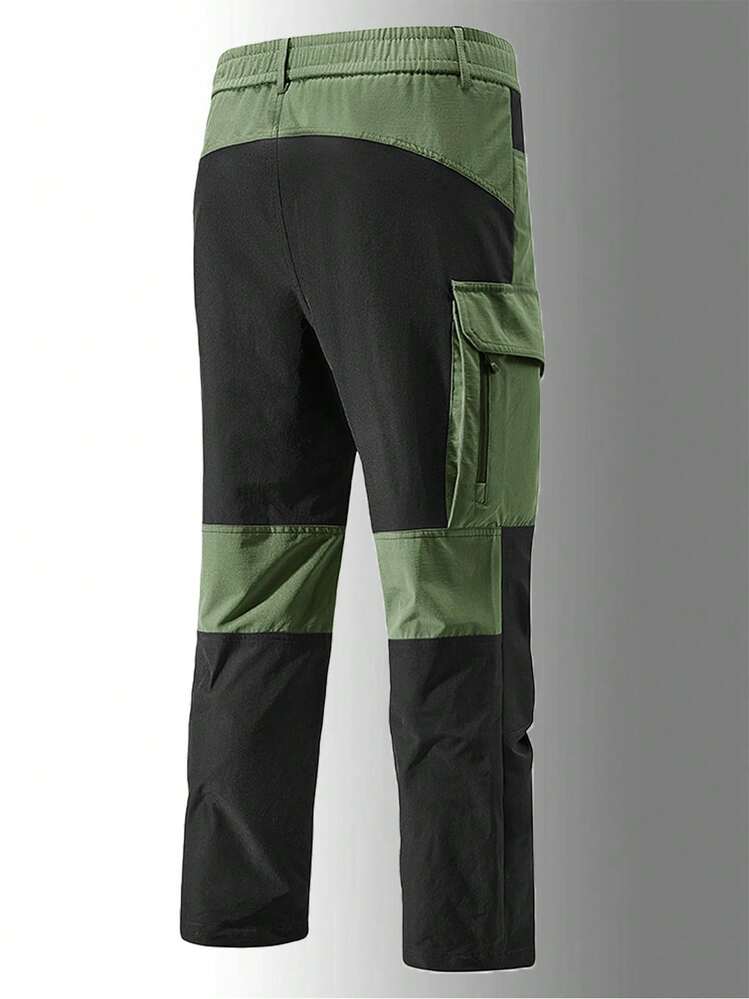 男士機能性登山長褲，拼色設計，附側邊大口袋，適合登山、露營與戶外運動活動 - 黑色 - 查看 3