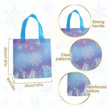 CARRIECUR Winter Wonderland wiederverwendbare Vliesstoff-Tragetaschen, 6 Designs Schneeflocken-Muster Geschenktüten mit bunten Griffen für Weihnachtsparty, Wintergeburtstag, Babyparty, Feiertage & Partyzubehör - Übersicht 4
