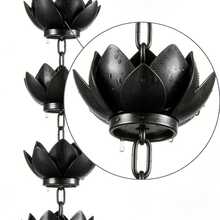 1pc Black Lotus Metal Rain Chain, Wind Chime Iron Art Decoration, For Rainwater Collection, Functional Decorative Hanging Chain, Iron Craft Decorative Ornament, Suitable For Outdoor Garden Yard Patio Decoration - Lotus - View 13