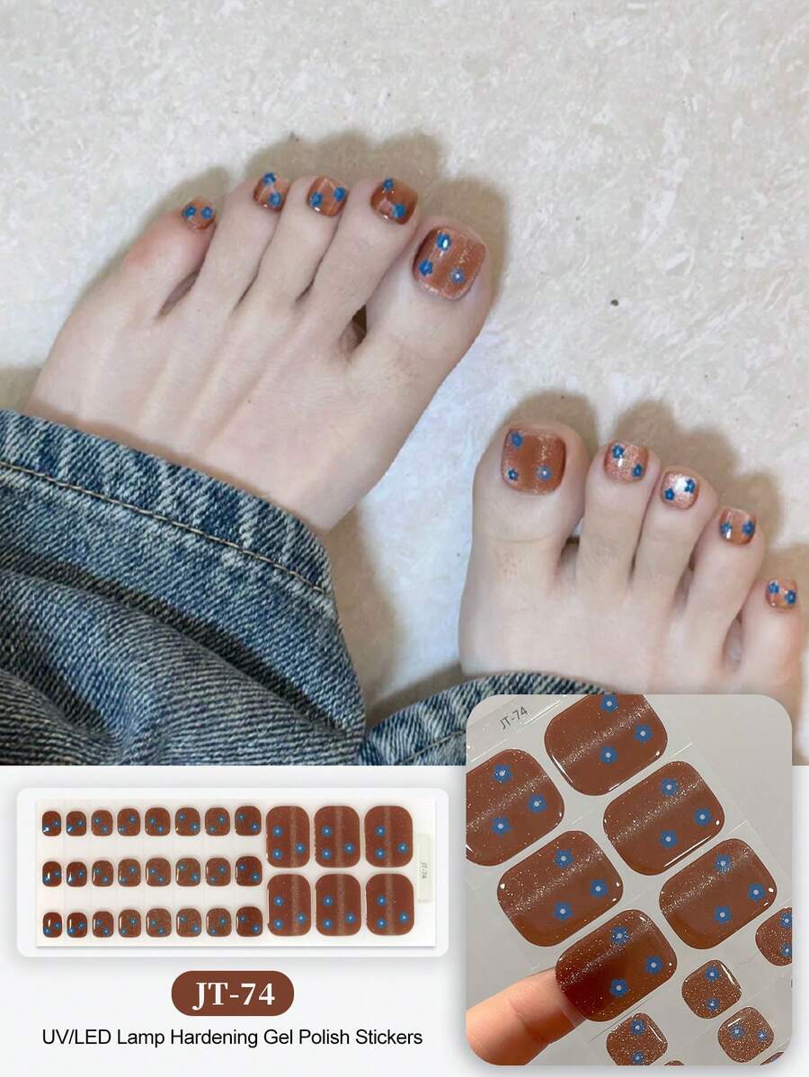 Cross-Border New Semi-Cured Gel Summer Toenail Stickers, Glitter Shiny Design, In Stock Wholesale, Waterproof And Long-Lasting - 彩色 - 查看 1