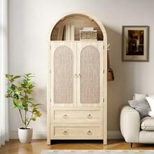 Sideboard In Wickerwork Arch Style, Double Drawers, Vintage Sideboard For Living Room And Bedroom, Storage Cabinet - Oak - 查看 1
