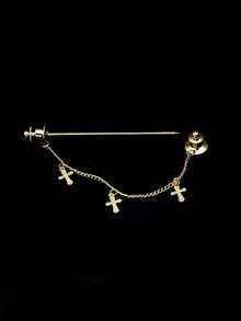 Niche Copper Gold/Silver Cross Tie Pin, Premium Chain Design Shirt Collar Accessory, Versatile Suit Shirt Exquisite Accessory - Collar Pin - View 4
