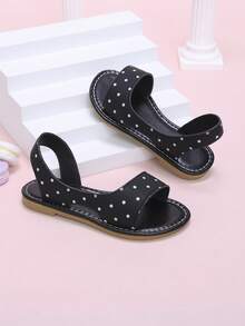 1 Paar süße weiße Punkt-Sommersandalen für Mädchen, Design mit seitlichen Ausschnitten, beige Kinder-Slip-On-Sandalen im Landhausstil, geeignet für Aufführungen, Partys, Zusammenkünfte, passende Outfits - Schwarz - Übersicht 3