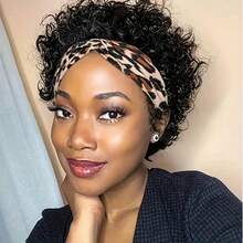 女用短捲髮髮箍假髮 真人髮 150%密度 6吋自然黑 俏皮短髮捲髮假髮 - Natural Black - 查看 11