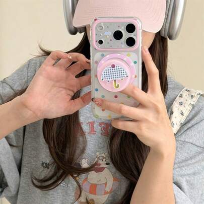 1個彩色波點雨傘磁吸支架，相容 iPhone 17、Apple 16 Pro Max/15/14 手機殼
