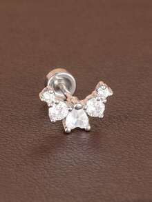 1PC Luxury French Design Simple Stainless Steel Zirconia Geometry Ear Stud For Women Elegant Daily Wear Jewelry - 1PC-silver - View 3