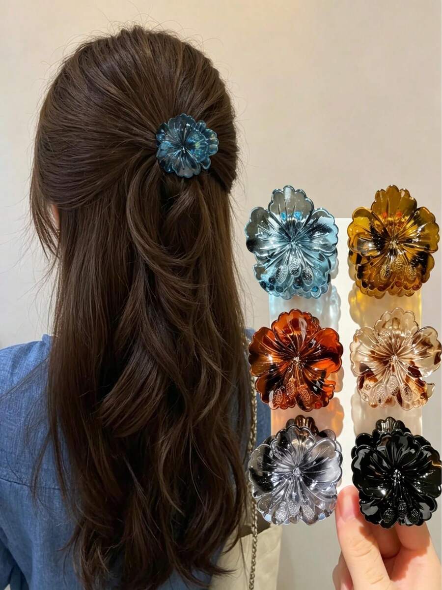 6pcs Girls Fashion Hawaiian Flower Hair Clips, Medium Size, Perfect For Beach And Seaside Use, Ideal Gift Accessory, Also Suitable For Daily Wear, Fits Half-Up Hairstyles