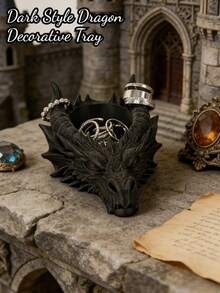 This Gothic Style Dragon Head Jewelry Tray Is A Dark Theme Desktop Ornament, Serving As Both A Practical Desktop Organizer And A Cool Decorative Piece, 3D Printed - New Model - View 1