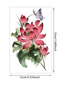 1pc Traditional Chinese Ink And Watercolor Red Lotus And Butterfly Pattern Temporary Tattoo Sticker, With Realistic Tattoo Design. Suitable For Travel, Music Festivals, Games, Graduation Gifts. Lasts For 3-5 Days. - Multicolor - View 6