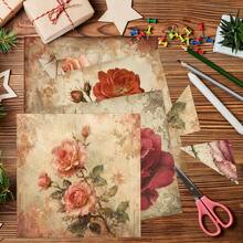 12 Sheets Vintage Rose Floral Scrapbooking Paper - Single-Sided Decorative Floral Handmade Paper, Suitable For Scrapbooking, Card Making, Junk Journals, Photo Albums And DIY Projects - Multicolor - View 5
