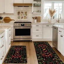 1pc, Home Decor, Floral Deer Pattern Print, Linen Kitchen Rug, Kitchen Mat, Floor Mat, Bathroom Mat, Door Mat, 3D Print Rectangular, Suitable For Living Room, Bedroom, Hallway, Bathroom, Laundry Room - Polyester Rug, Suitable For Indoor And Outdoor Home Decor - Multicolor - View 4