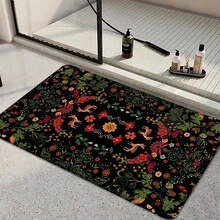 1pc, Home Decor, Floral Deer Pattern Print, Linen Kitchen Rug, Kitchen Mat, Floor Mat, Bathroom Mat, Door Mat, 3D Print Rectangular, Suitable For Living Room, Bedroom, Hallway, Bathroom, Laundry Room - Polyester Rug, Suitable For Indoor And Outdoor Home Decor - Multicolor - View 2