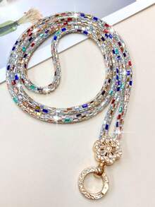 Sparkling Full Rhinestone Gold Flower Phone Lanyard Fashion Long Crystal Phone Chain Women's Crossbody Wrist Handbag Charm - Multicolor - View 15
