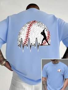 Camiseta de cuello redondo para hombre, con estampado de ECG a doble cara con temática de béisbol, estilo casual deportivo, moderna, a la moda, de corte holgado, de manga corta para estudian - Blanco - Ver 6