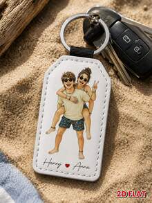 1PC Personalized 2D Flat Keychain For Father's Day, Upload Family Photo For Anime Style Rendering, Customizable Partner Names, Romantic Gift For Husband Dad - As Shown - View 6