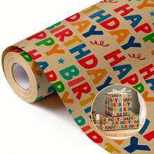 Rouleau de papier cadeau 5m/16.4ft, papier d'emballage cadeau, motif Joyeux Anniversaire, papier kraft mat, 43cm X 500cm, convient pour le DIY, les réunions entre meilleurs amis, les fêtes d'anniversaire, la décoration de vacances - Joyeux anniversaire - Voir 4
