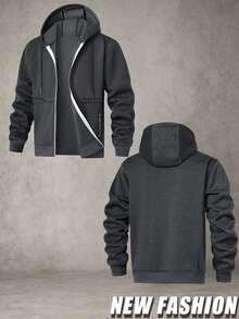 Casual Full-Zip Sweatshirt Coat With Soft Interior,Classic Hooded Silhouette For Versatile Men's Autumn/Winter Zip-Up Sweatshirt, Sweatshirt Black - Black - View 2