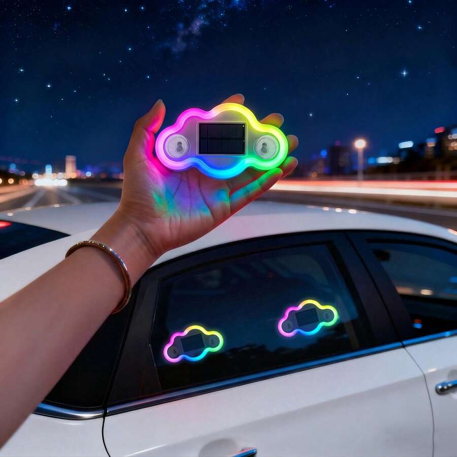 2026新款雲朵造型太陽能LED車內氛圍燈,心形霓虹後窗裝飾,感應式5模式情境燈,可愛美學女性與女孩車用配件,浪漫車內裝飾,情侶禮物 - 多色 - 查看 1