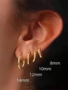 8mm/10mm/12mm/14mm/16mm/18mm runde Edelstahl kleine Creolen Unisex Stecker Herren Anhänger - Gold - Übersicht 3
