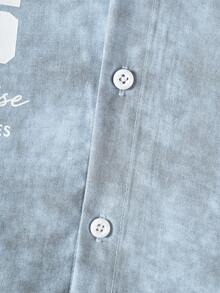 Tween Boy Casual Minimalist Collared Cardigan Shirt And Shorts 2 Pieces Set, Suitable For Summer - Dusty Blue - View 8