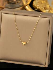 RAYQUEEN Minimalist Stainless Steel Perforated Small Heart-Shaped Fashion Versatile Heart Necklace And Stud Earrings Set Jewelry For Women, Suitable For Daily Wear - Gold - View 11
