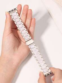 Fashion High-End Metal Resin Watch Band Compatible With Apple Watch 38/40/41/42/44/45/46/49mm Compatible With IWatch Ultra/11/10/9/8/7/6/5/SE/4/3/2/1 Series With Adjustment Tool Business Casual Watch Band For Men And Women - Starlight/white - View 1