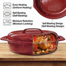 Oval Enamel Baking Pan/Pot With Black/Red Speckles. Professional Roasting Turkey And Beef Dish! High-Temperature Resistant, Oven Resistant, A Must-Have For Christmas And Thanksgiving Parties, Dishwasher - View 5