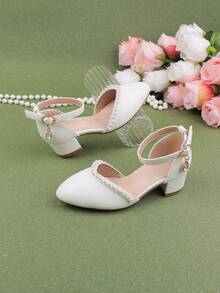 Wedding Party Evening Vacation Sweet Cute Flower Girl Girls' Shoes Suitable For Big Medium Small Girls Children Shoes Baby Shoes Versatile Little Shoes Girls Fashion Pearl White Dress Shoes Four Seasons Holiday High Heel Chunky Heel Shoes Formal Dress Shoes Performance Shoes Dance Mary Jane Princess Shoes Pointed Toe Closed Toe Hollow Out Shoes High Heels - White - View 2
